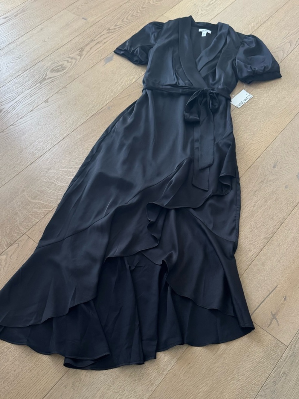 Nine West Black Ruffled Wrap Midi Dress Woman’s XS NWT - Picture 5 of 11